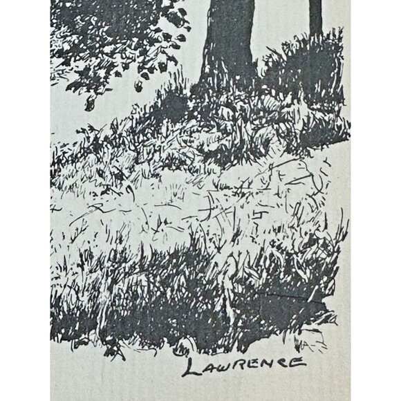 Louise Lawrence Poem The Old Covered Bridge Sketch Drawing Unframed Vtg - Picture 4 of 6